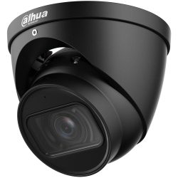 Schwarze Dome-Überwachungskamera von Dahua Technology mit einem großen, prominenten Objektiv.