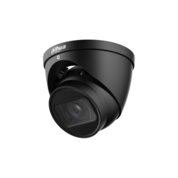 Schwarze Dome-Kamera der Marke Dahua mit moderner Linse und kompaktem Design.