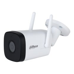 Weiße Überwachungskamera mit zwei Antennen und einer Halterung, produziert von Dahua Technology.