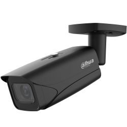 Schwarze Überwachungskamera von Dahua Technology, montiert an einer Halterung, mit rechteckigem Gehäuse und Objektiv an der Vorderseite.