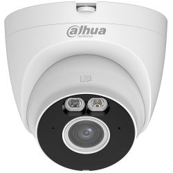 Weiße Dome-Überwachungskamera der Marke Dahua mit kreisförmigem Design und zwei Linsen unter der Aufschrift 'UF'.