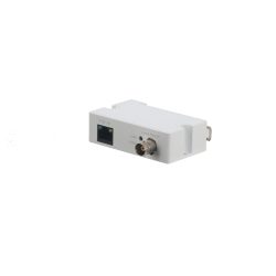 Weiße Netzwerkverbindungseinheit mit PoE-IN-Eingang und Koaxialstecker, geeignet für Langstreckenverbindungen.