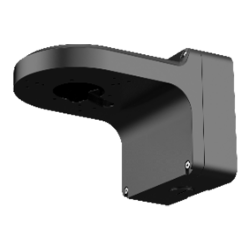 Schwarze Wandhalterung aus Metall mit gebogenem Arm und mehreren Schrauben zur Befestigung.