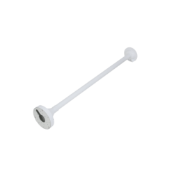 Ein langer, weißer Metallstab mit zwei runden Flanschen an beiden Enden.