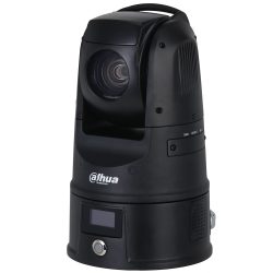 Schwarze PTZ-Kamera von Dahua Technology mit runder Linse und Steuerungsmodul an der Vorderseite.