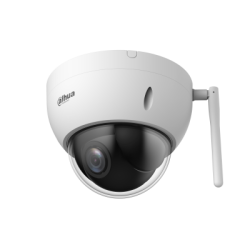 Eine weiße Überwachungskamera von Dahua mit einer Kuppelform und einem WLAN-Antennenmodul an der Seite.