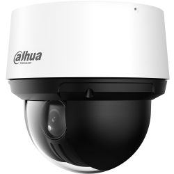 Eine Überwachungskamera von Dahua Technology mit einem weißen oberen Gehäuse und einer schwarzen, kuppelförmigen Linse.