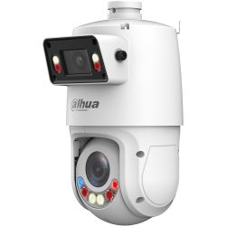Eine weiße Sicherheitskamera von Dahua Technology mit mehreren Linsen und LED-Leuchten zur Überwachung.