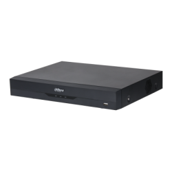 Ein schwarzer, rechteckiger Netzwerkvideorekorder (NVR) der Marke Dahua, mit einer glatten Oberfläche und einem USB-Anschluss an der Vorderseite.