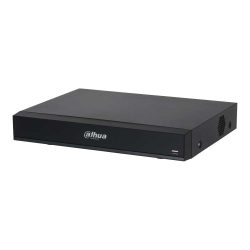 Schwarzer Netzwerkvideorekorder von Dahua mit flachem Design und einem USB-Anschluss an der Vorderseite.