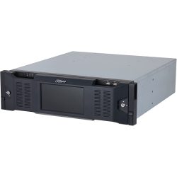 Ein grauer Netzwerkspeicher-Server mit schwarzer Frontplatte und zwei USB-Ports.