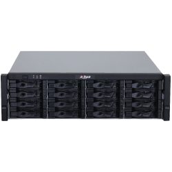 Ein schwarzer Server mit mehreren Einschüben an der Vorderseite, gekennzeichnet mit einem Logo in der Mitte.