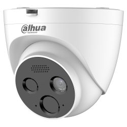 Eine weiße Überwachungskamera von Dahua Technology mit innovativem Design und mehreren Sensoren auf der Vorderseite.