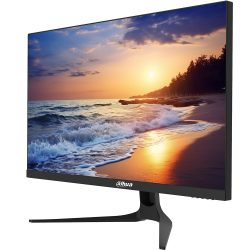 Monitor zeigt ein Bild von einem Sonnenuntergang am Strand mit Wellen, die auf den Sand treffen, und Bäumen im Hintergrund.