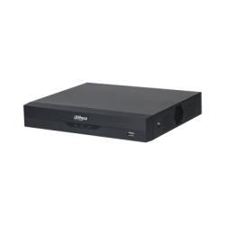 Ein schwarzer digitaler Videorekorder (DVR) der Marke Dahua mit USB-Anschluss an der Vorderseite und Lüftungsschlitzen an der Seite.