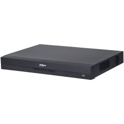 Schwarzer Videorecorder von Dahua mit USB-Anschluss auf der Vorderseite und Lüftungsschlitzen an der Seite.
