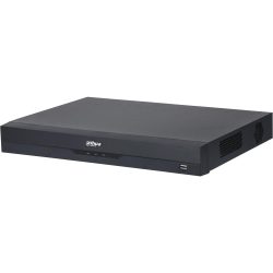 Ein schwarzer DVR von Dahua mit USB-Anschluss und Lüftungsschlitzen an der Seite.