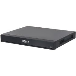 Ein schwarzer Netzwerkvideorekorder von Dahua Technology mit einer USB-Buchse an der Vorderseite und Lüftungsschlitzen auf der Seite.