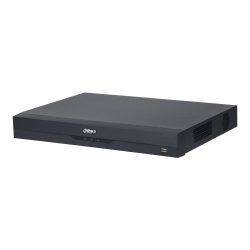 Schwarzer Netzwerkvideorekorder der Marke Dahua mit seitlichen Lüftungsschlitzen und USB-Anschlüssen an der Vorderseite.