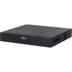 Eine schwarze Dahua Netzwerkkamera-Rekorderbox mit Lüftungsschlitzen an der Seite und einem USB-Anschluss auf der Vorderseite.