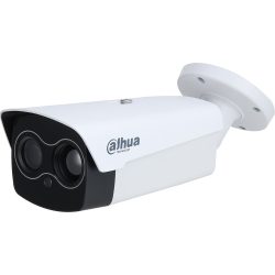 Weiße CCTV-Kamera von Dahua mit schwarzer Front und zwei Objektiven, montiert auf einer Halterung.