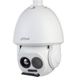 Eine weiße Hochgeschwindigkeits-Dome-Kamera von Dahua mit kardanischer Aufhängung, zum Überwachen von Sicherheitsbereichen geeignet.