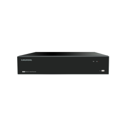 Grundig 4K Netzwerk-Videorecorder in schwarzem Gehäuse, frontal abgebildet.