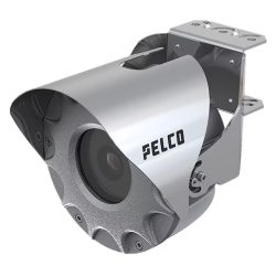 Eine silberne Überwachungskamera mit der Aufschrift "FELCO" und integrierter Halterung.