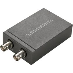 Ein schwarzer 4K HDMI zu AHD Konverter mit zwei Koaxialanschlüssen für Ein- und Ausgang an der Seite.