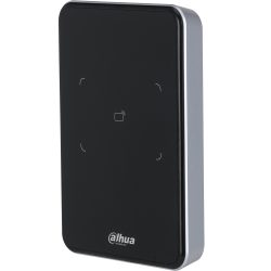 Schwarzer RFID-Kartenleser von Dahua Technology mit logoartiger Aufschrift und silbernem Rand.
