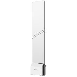 Ein eleganter, weißer Turmventilator mit schmalem, modernem Design und dezentem Sockel.