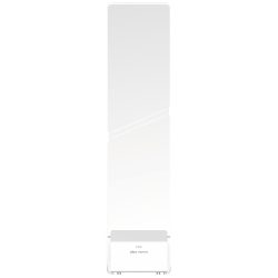 Ein schlanker, weißer Wi-Fi-Router mit einem stilvollen, minimalistischem Design und abgerundeten Kanten, stehend auf einer reflektierenden Oberfläche.